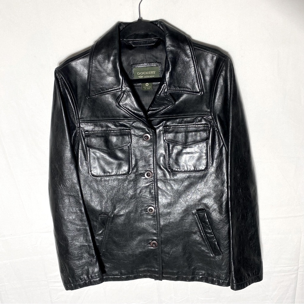 Vintage 90s Dockers Outerwear Black Genuine Leather Jacket M Streetwear Indie - Picture 12 of 12